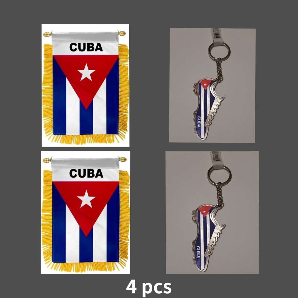 Cuba MINI BANNER FLAG  FOR CAR &   HANGING 2 SIDED & KeychainHolder Sneaker 4pcs